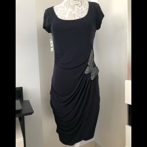 INC Draped-Cap-Sleeve Dress in Navy-Blue
